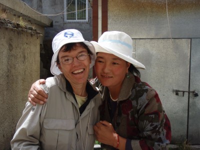 Tibetan friend Claire getting a hug