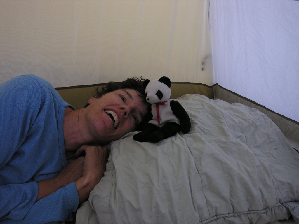 Claire Rogers and Lucky in tent Claire Rogers and Lucky in tent